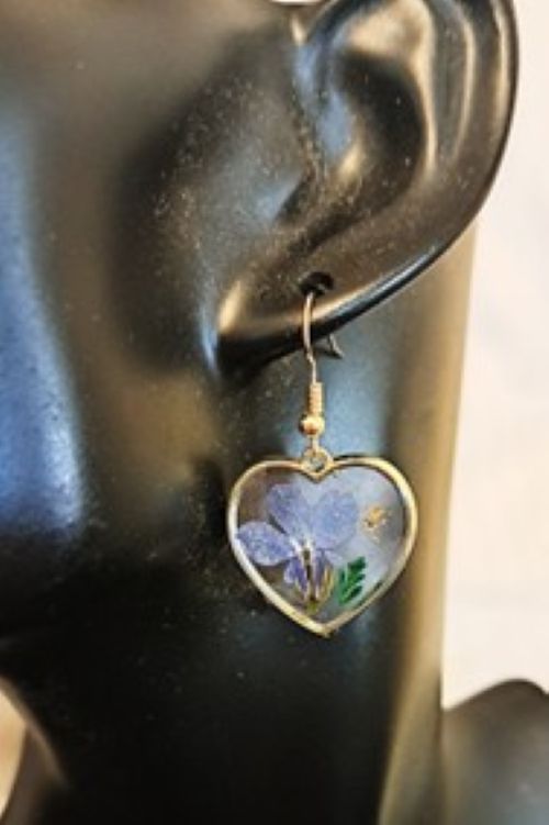 Dee Natural Dark Blue Dried Flowers Drop Earrings