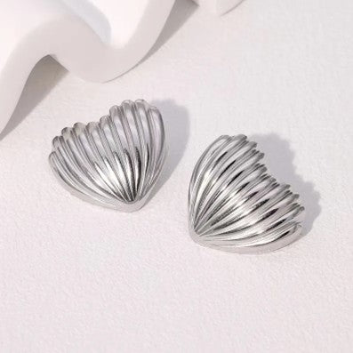 Louisiana 3 Stainless Steel Ridged Heart Stud Earrings