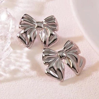 Maine Ribbon Bow Stainless Steel Ribbon Stud Earrings