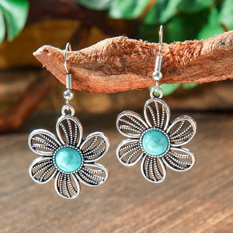Durham Filigree Flower Turquoise Drop Earrings