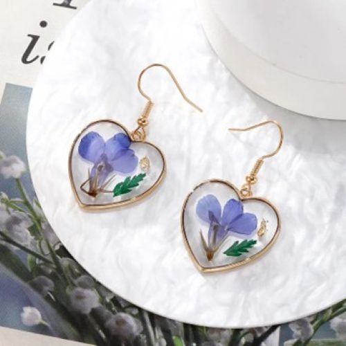 Dee Natural Dark Blue Dried Flowers Drop Earrings